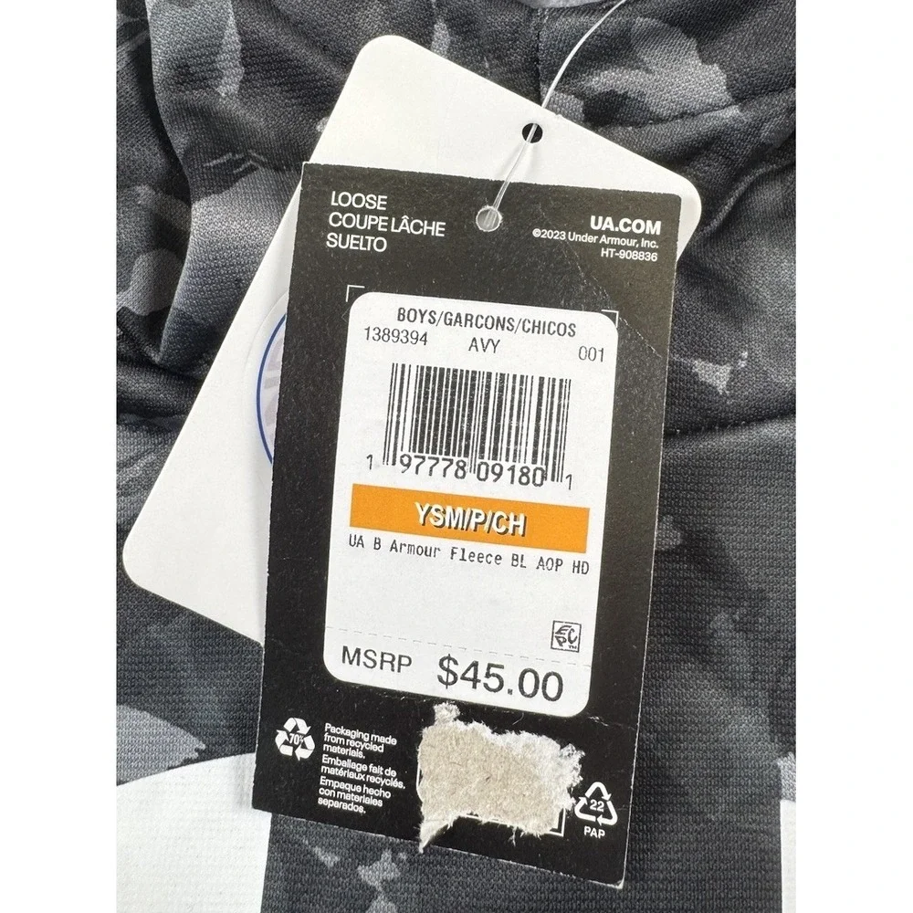 NEW Under Armour Boys Fleece Hoodie Sweatshirt Black Camo Logo Youth Small - Picture 3 of 5